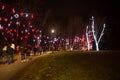 A view of CoquitlamÃ¢â¬â¢s Christmas Lights at Lafarge lake. Royalty Free Stock Photo